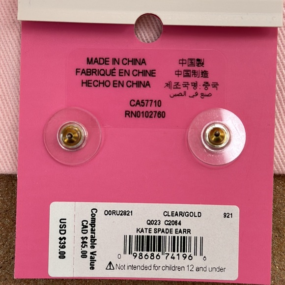 Kate Spade Earrings rhinestone flower clear/gold NWT - Picture 6 of 6